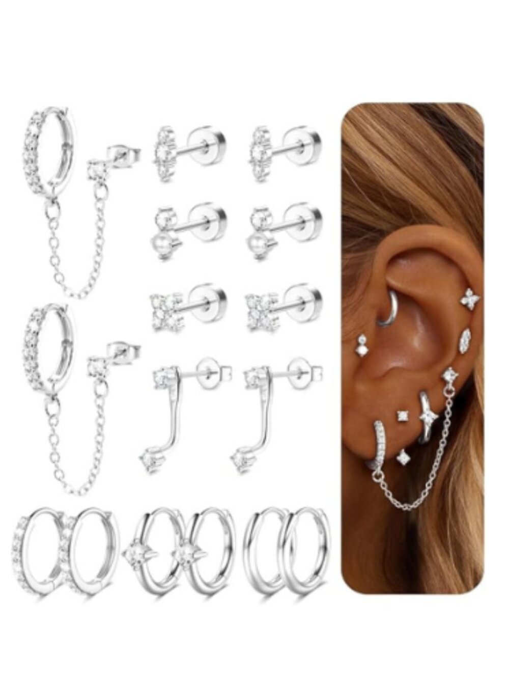 Women's Flat Back Earrings Hypoallergenic Earring Stacks